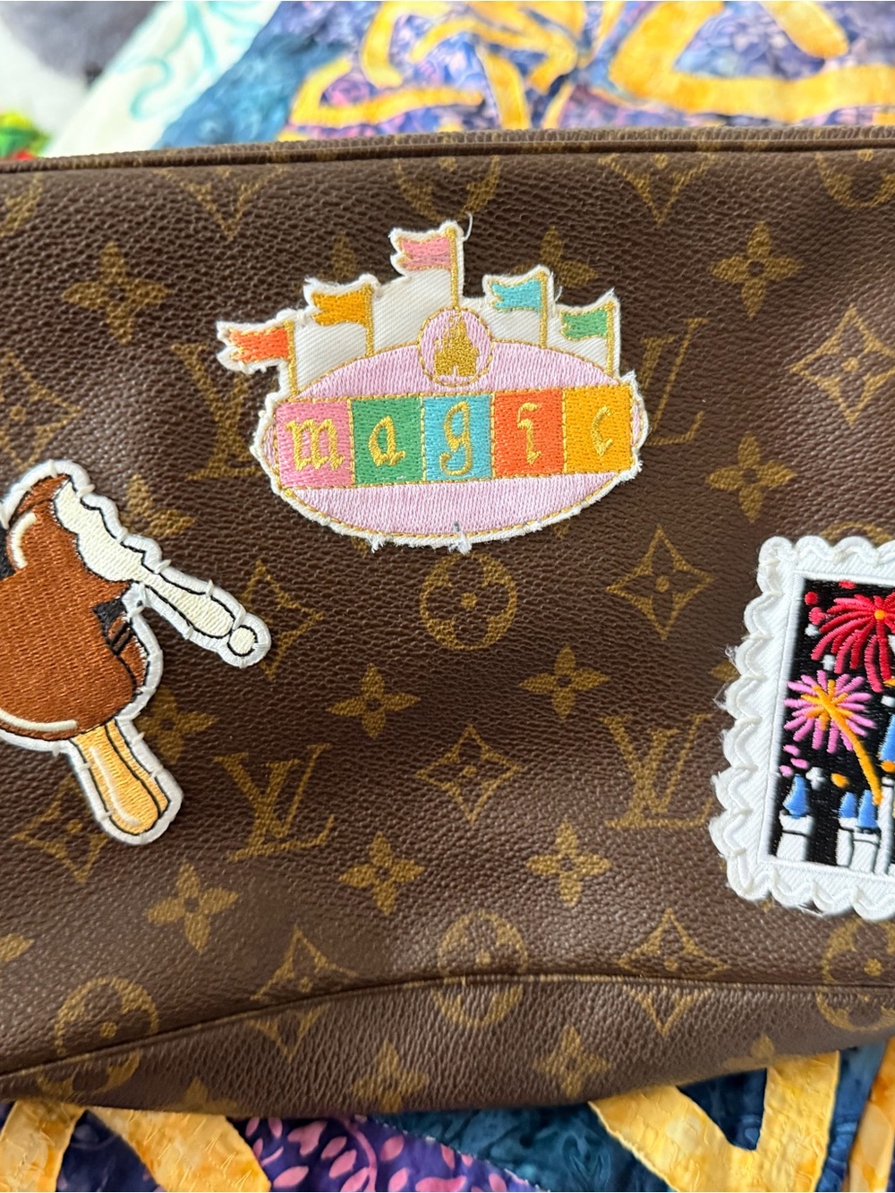 Louis Vuitton Brown Monogram Canvas Pouch with Colorful Patch Trio